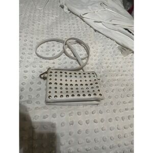 Charming Charlie Womens White Studded Triple Zip Crossbody Bag